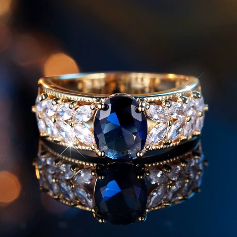 NEW 18k Yellow Gold Sapphire Diamond Ring Band